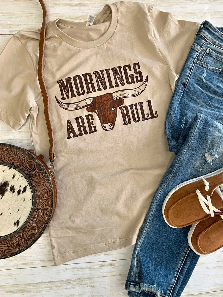Mornings are Bull longhorn Womens Cropped Fashion T-Shirt