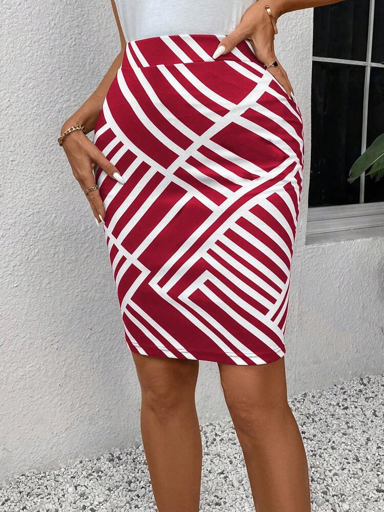 Women's Summer Contrast Color Pattern Print Pencil Skirt