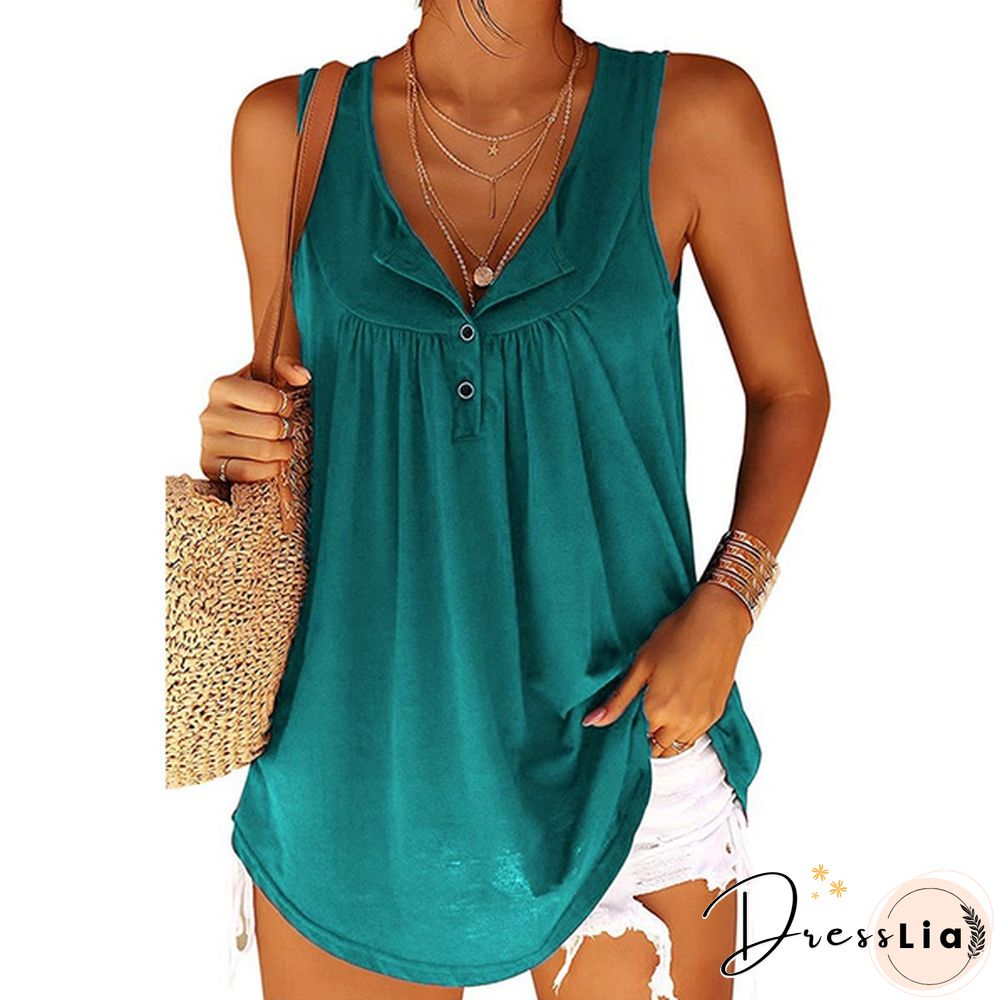 Plus Size Womens Fashion Spring Summer Clothing Casual Sleeveless Camisole Tops for Women Button Down Shirts Solid Color Loose T-shirts Ladies Cotton Silk Blouses Deep V-neck Cami Tank Tops XS-6XL