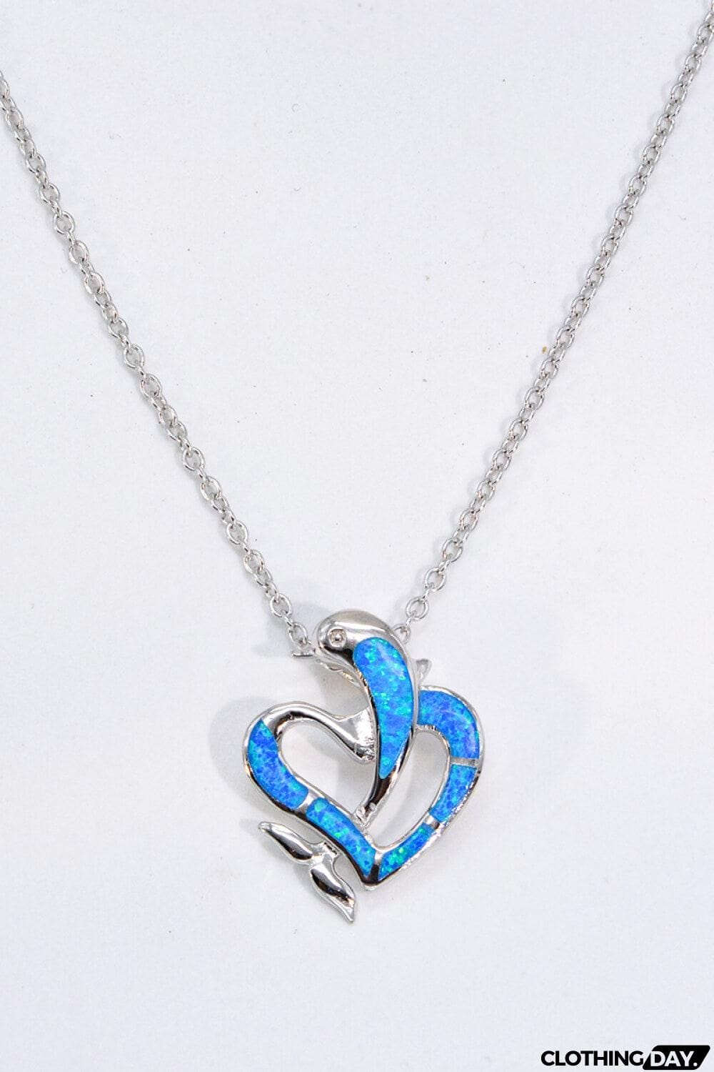 Opal Dolphin Heart Chain-Link Necklace