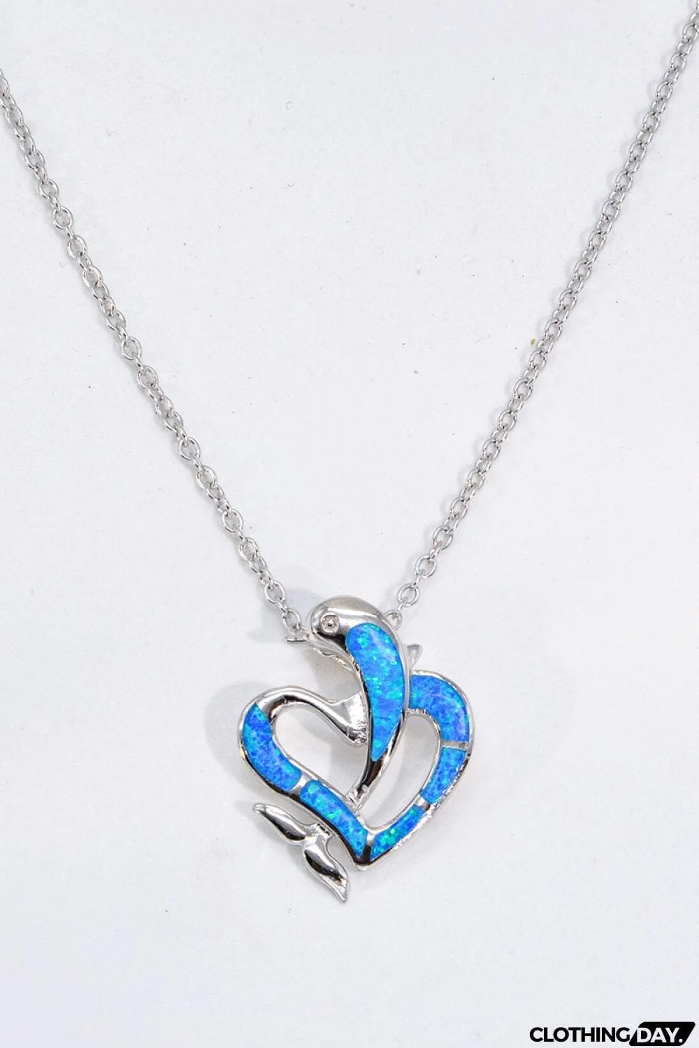 Opal Dolphin Heart Chain-Link Necklace