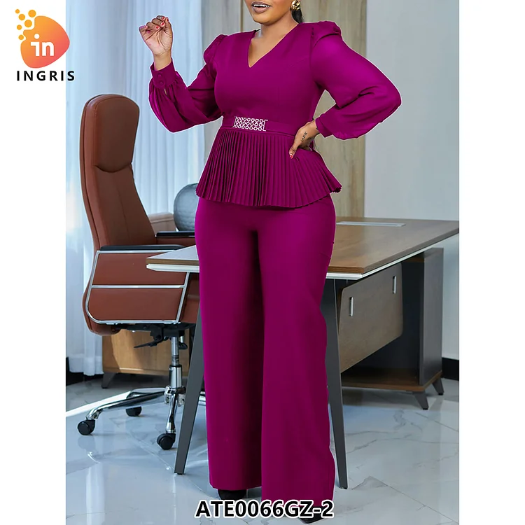 2025 latest hot sell women highwaist sexy elegant OL fashion long sleeves formal set wide leg pants 2 piece sets chic suits-ATE0066GZ