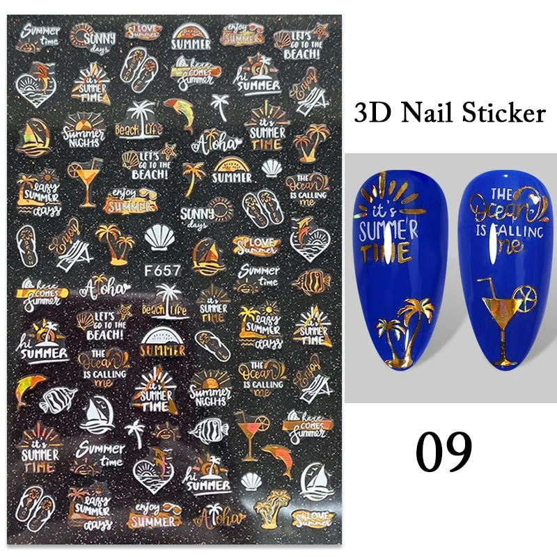 Iridescent Feathers 3D Nail Stickers Holographic Laser Flower Leaf Stickers Spring Summer Slider For Nails Manicures Decoration-Nail Inspo