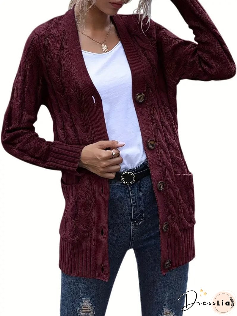 Cozy Cable Knit Button-Front Long Sleeve Cardigan