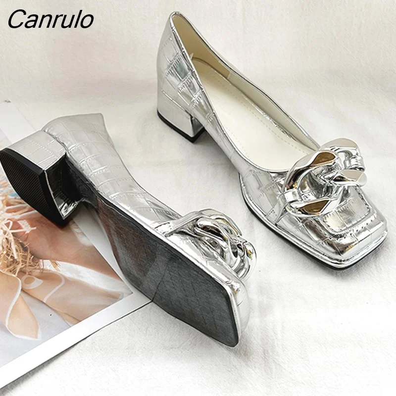 Canrulo Sell Classic Women Shoes Square Toe Pumps Patent Leather Dress High Heels Boat Party Wedding Zapatos Mujer Wedding