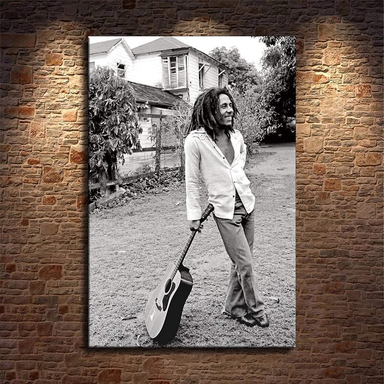 bob marley leaning on guitar poster