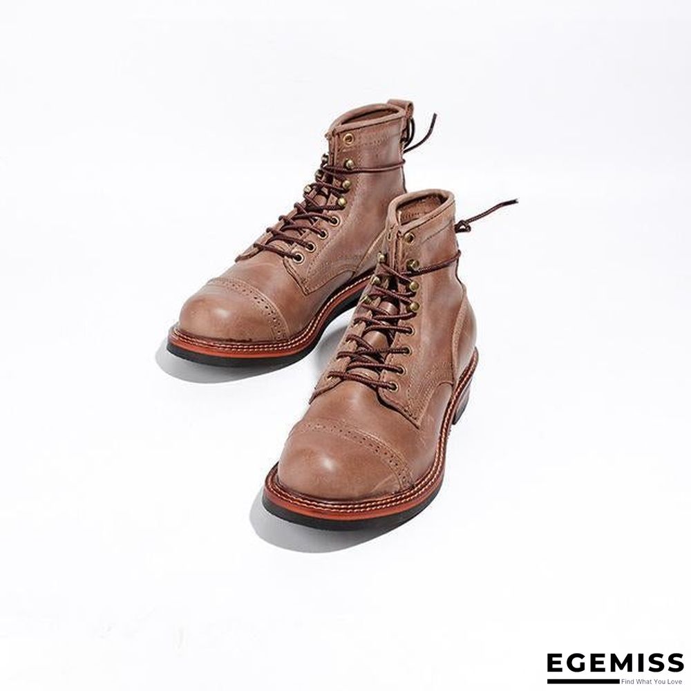 Genuine Genuine Leather Lace-Up Vintage High Quality Tooling White Ankle Boots Motorcycle Boots | EGEMISS