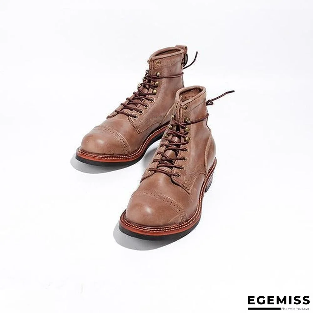Genuine Genuine Leather Lace-Up Vintage High Quality Tooling White Ankle Boots Motorcycle Boots | EGEMISS
