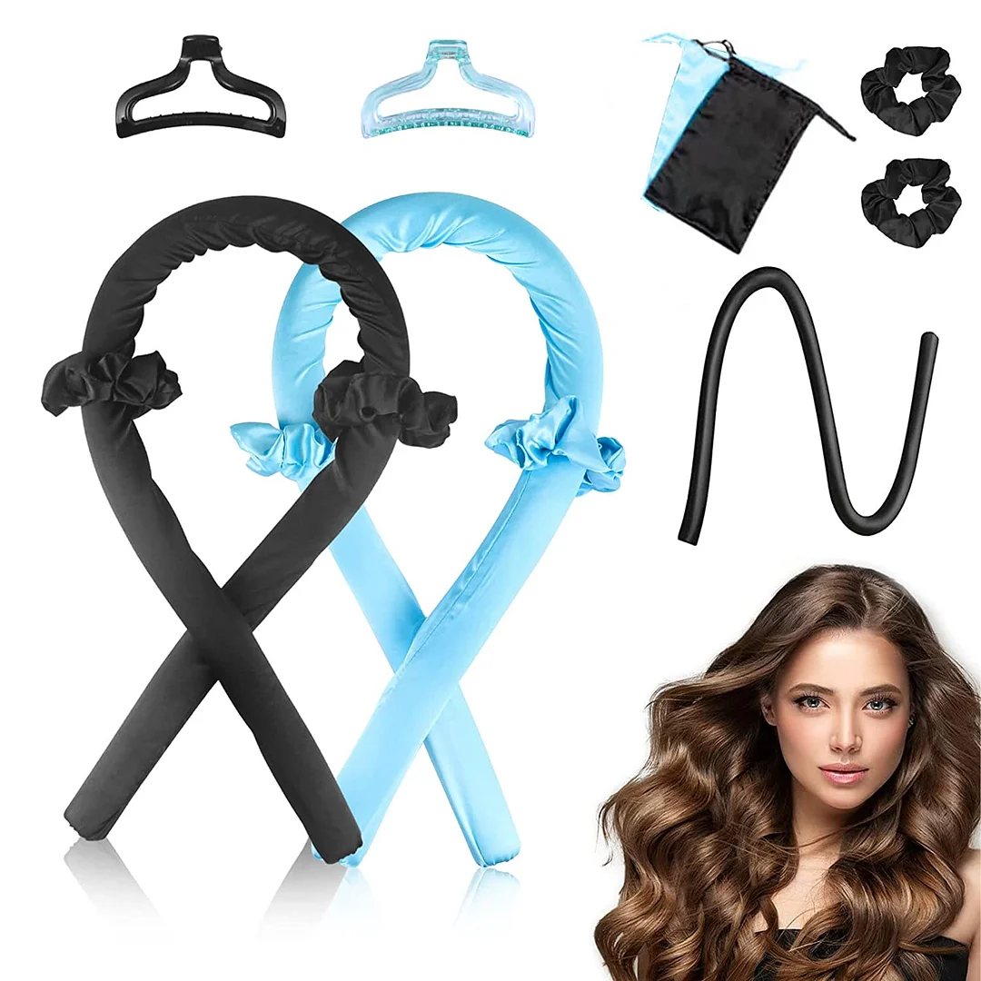 2 Pack Heatless Hair Curler - Cekaso Heatless Curls Headband For Long Hair Curls No Heat Curling Ribbon Hair Roller Kit Bow Tools You Can Sleep In Soft (black & pink)