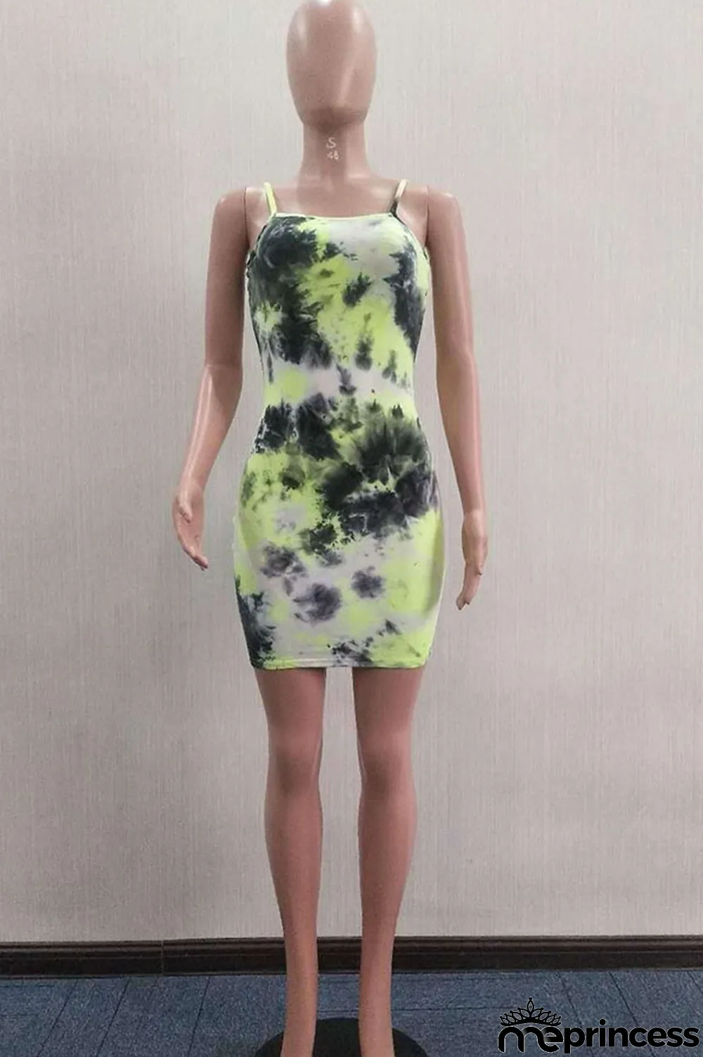 Blue Milk. Fashion Sexy Blue Green Pink Orange Yellow purple colour Spaghetti Strap Sleeveless Slip Step Skirt skirt Ombre backless Tie and dye Dresses