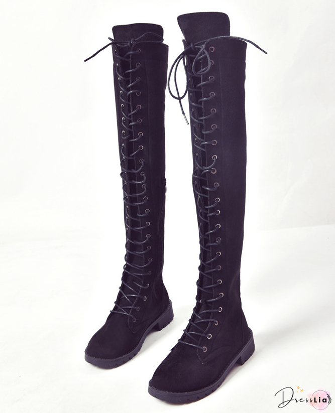 Strappy Leather Over The Knee Boots