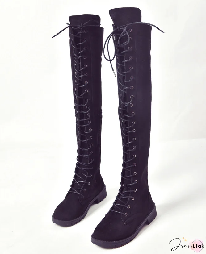 Strappy Leather Over The Knee Boots