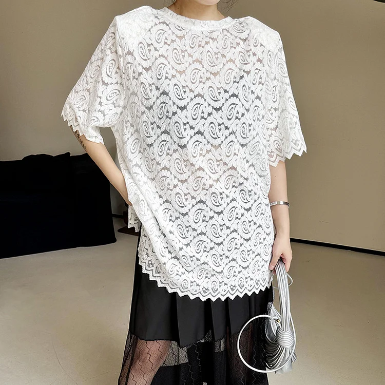 Special Jacquard Lace See-Through T-Shirt