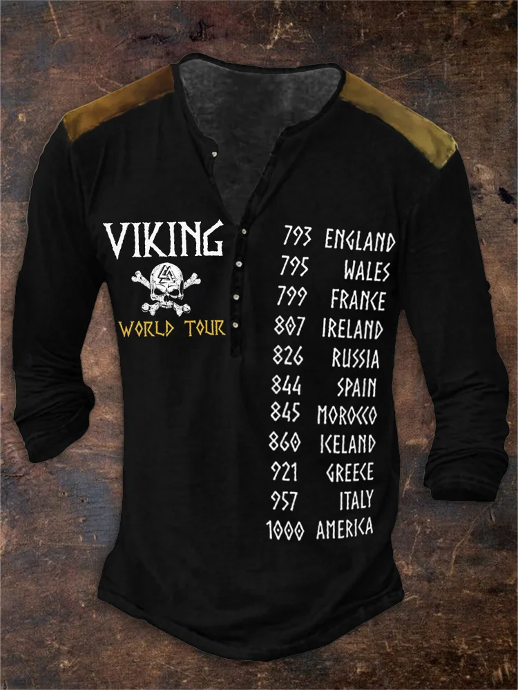 Men's Viking World Tour Inspired Henley T Shirt