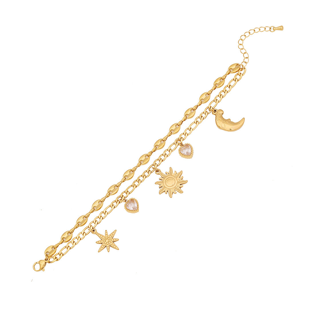 Titanium Steel Bracelet Bow Star Moon Heart Diamond Double Layer Stacking Pig Nose Bracelet Female B618