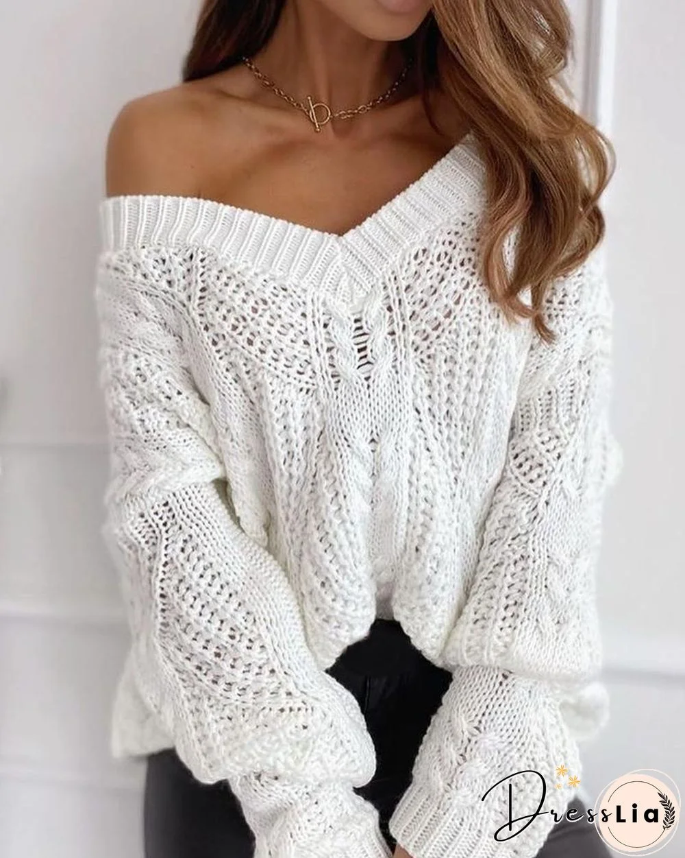 Plain Hollow Out Cable Knit Sweater P13975