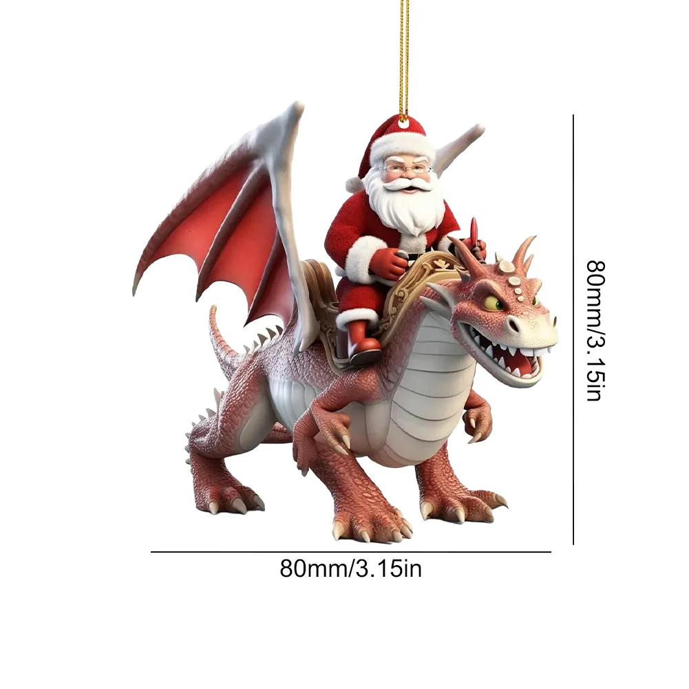 2 PCS Acrylic Santa Flying Dragon 2D Flat Christmas Tree Car Hangings Ornament