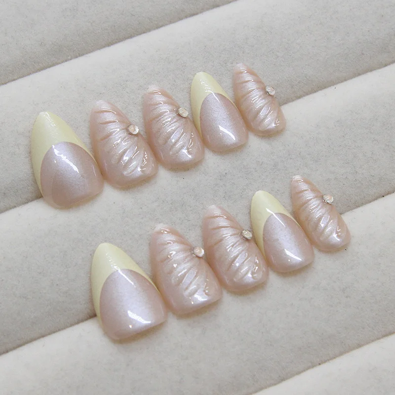 Churchf Churchf Nail Patch Can Be Removed Nail Stereo Shell Line Wear Nail Yellow French Nail Diamond