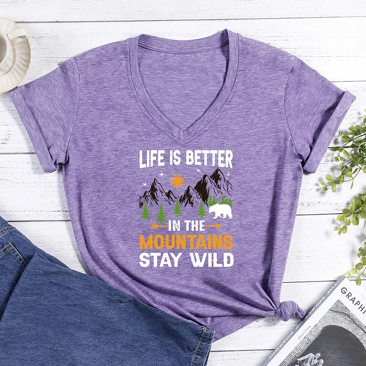 Life is better in the mountains V-neck T Shirt-Annaletters