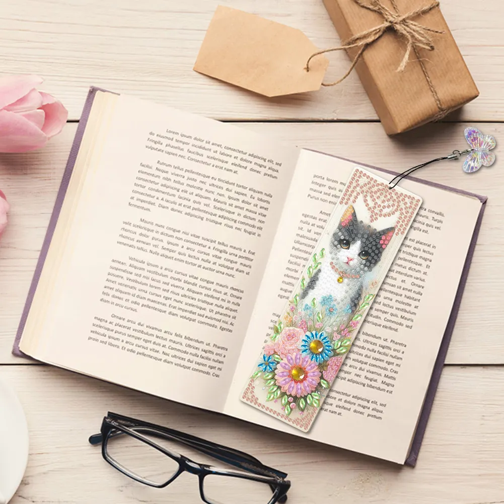 3Pcs Flower Cat DIY Special Shape Diamond Painting Bookmark for Book Lovers