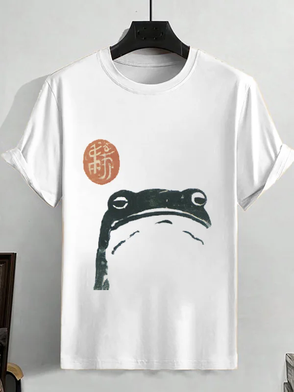 Men's Vintage Japanese Frog Art Print Cotton Casual T-Shirt
