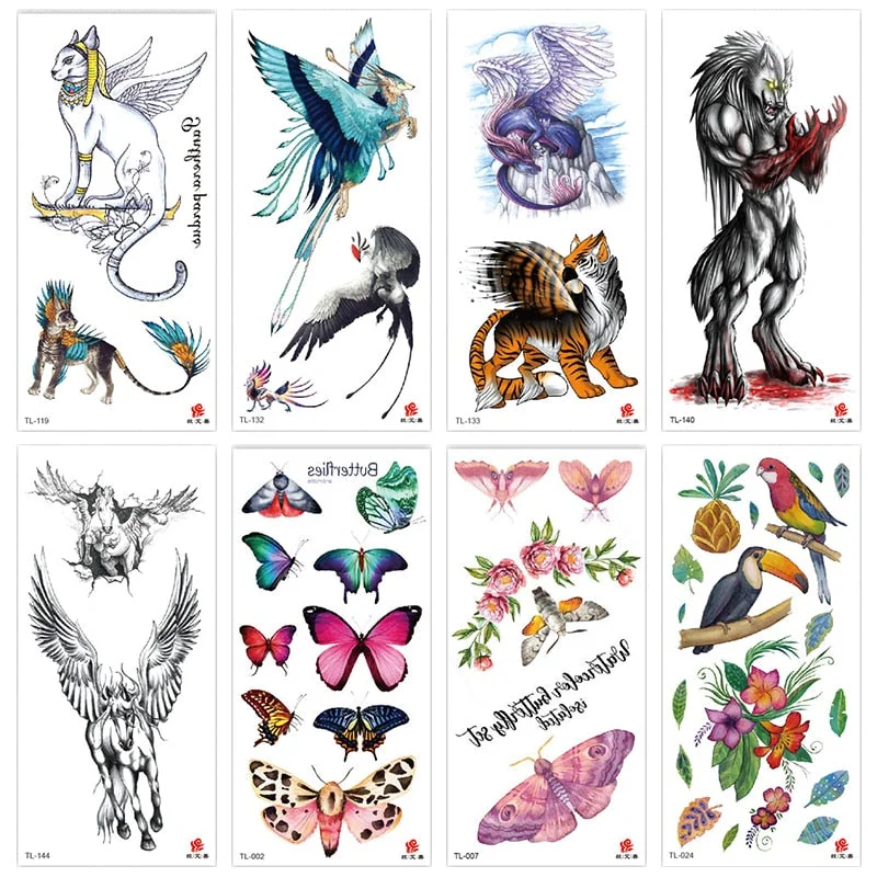 Animal and plant totem flower butterfly bird fox body arm waterproof men and women healthy natural temporary tattoo stickers