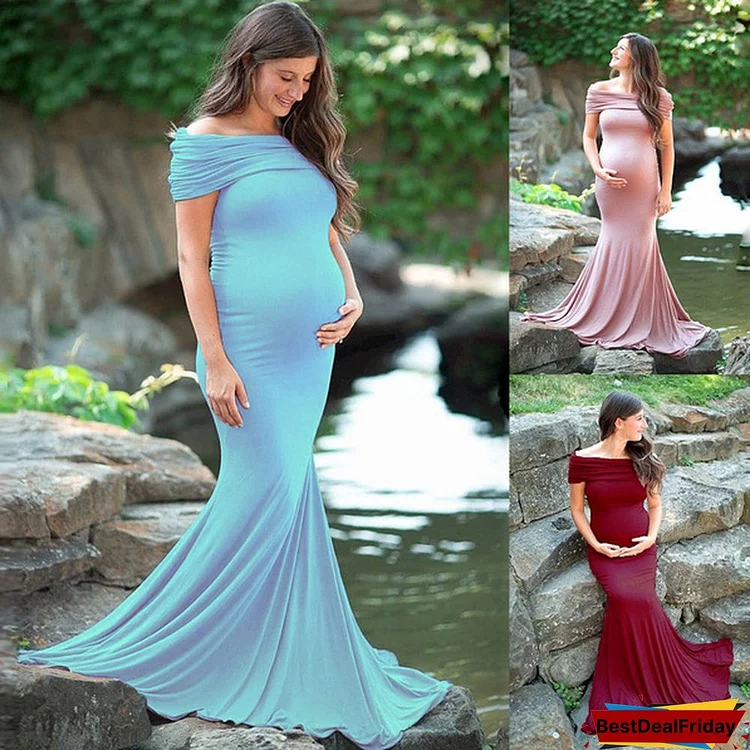 Maternity Photography Props Fashion Women Pregnancy Dresses Clothes Cotton Chiffon Off Shoulder Half Circle Gown Photo Shooting Pregnant Dress
