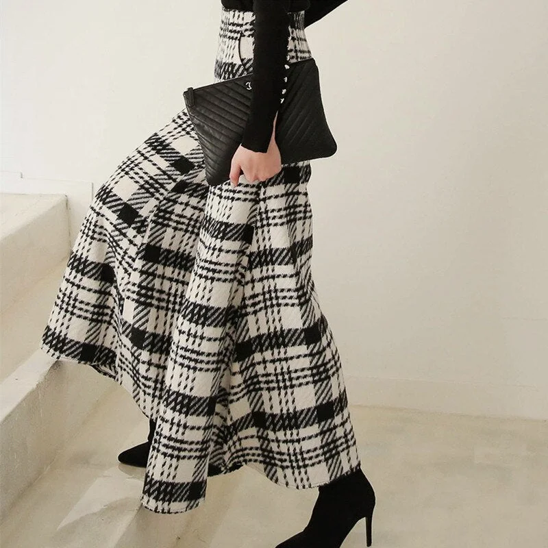 Slim Office Korean Plaid Pant High Waist Trousers Capris 2021 New Fashion Women Casual Wide Leg Pants Female Autumn Winter