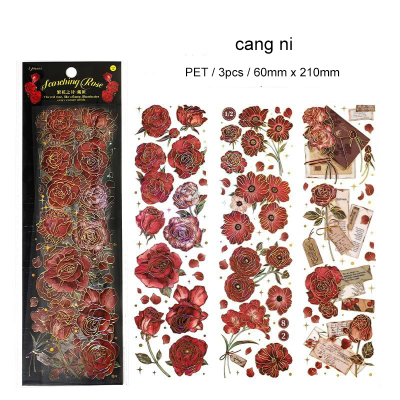PET Sticker- Flower Poetry Series Vintage Plant Landscaping Bronzing Material Collage 