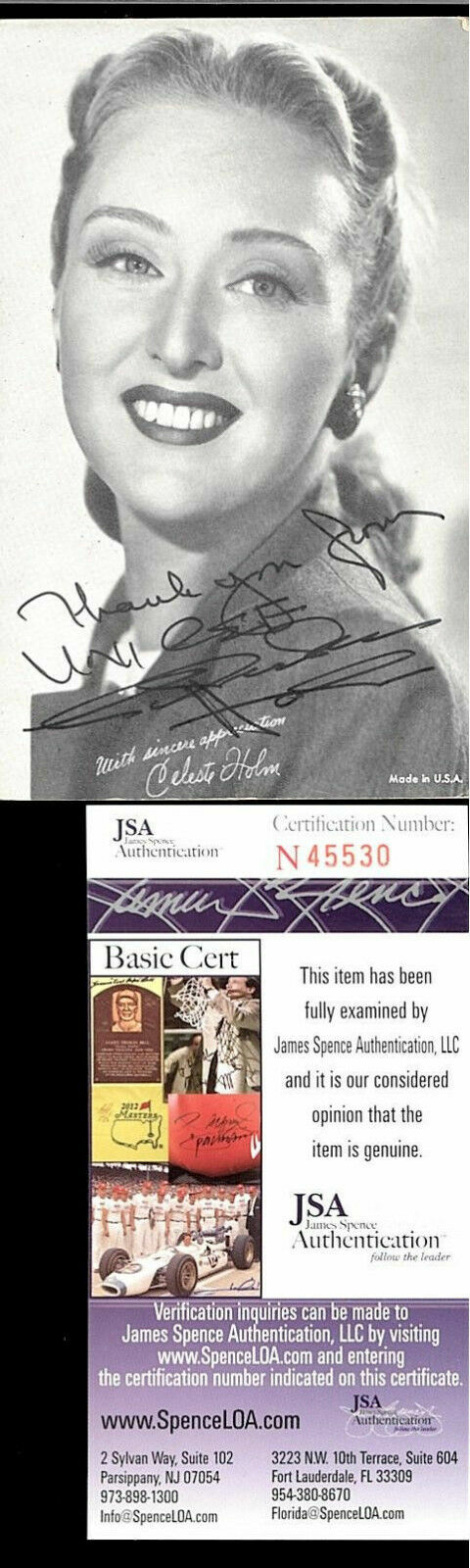 CELESTE HOLM (DECEASED) OSCAR WINNER SIGNED 3X5 POSTCARD JSA COA #N45530