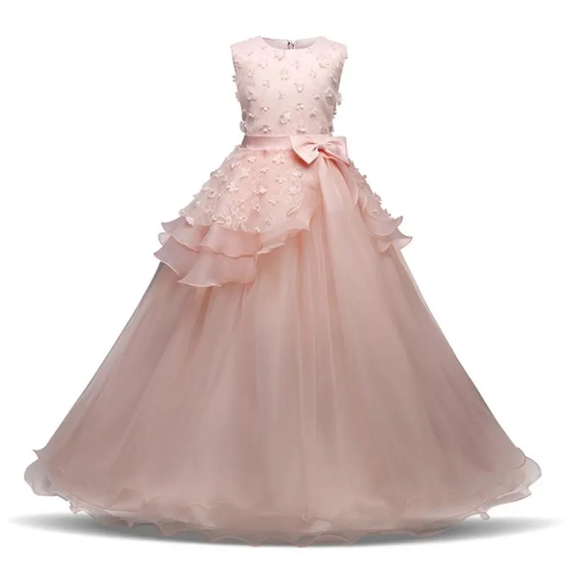 Kids Dresses For Girls Pageant Graduation Gown Clothes Girls Sleeveless Princess Wedding Party Dress Children's Flower Vestidos