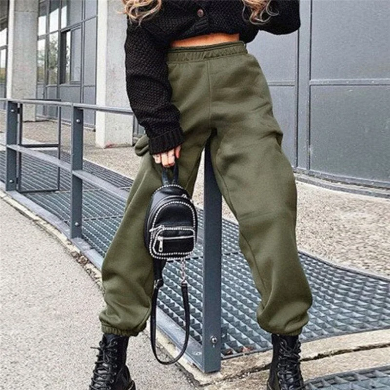 2021 New Women Solid Sports Trousers Autumn Winter Casual Loose Running Jogger Pants Female Elastic Waist Street Long Pants