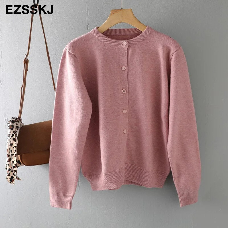 spring autumn cashmere short knit o-neck cardigans Women casual loose button Cardigans spring coat Outwear female basic jacket