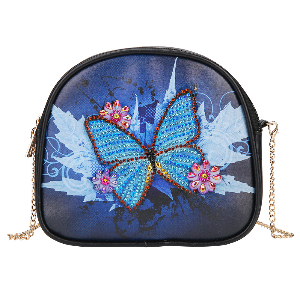 Cross mirror SHEIN 1 piece creative 5D DIY diamond painting single shoulder chain circular shoulder bag with zipper, butterfly