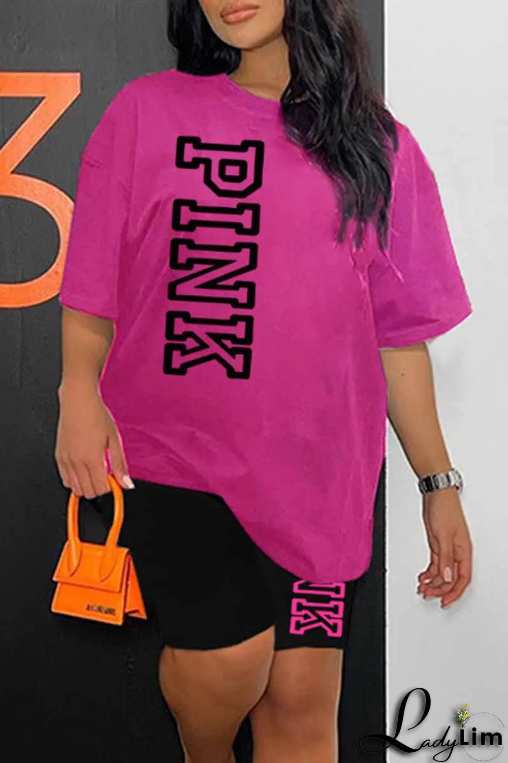 Ginger Casual Print Letter O Neck Short Sleeve Two Pieces