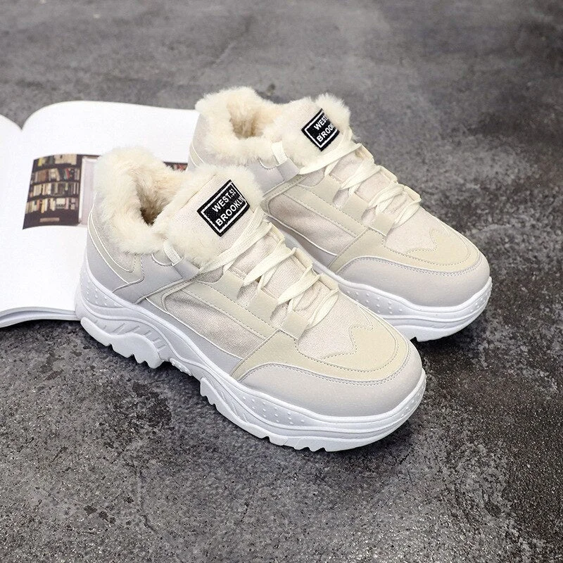 2020 Winter Warm Shoes Platform Woman Snow Boots Plush Female Casual Sneakers Faux Suede Leather Female Snowboots Warm Shoes Fur