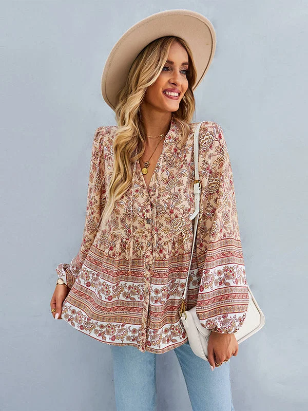 Long Sleeve Button Floral Blouse