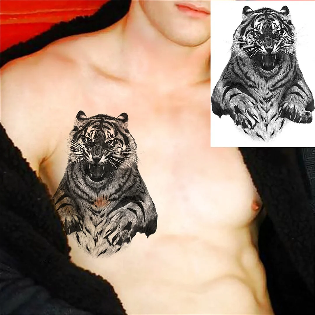 Wolf Lion Tiger Temporary Tattoos For Women Men Kids Boys Fake Tiger Tattoo Sticker Animals High Quality Fake Tattoos Large Size
