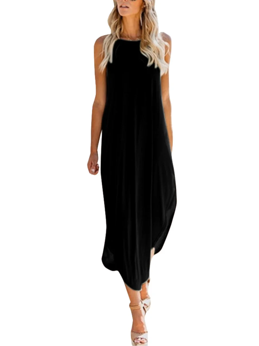 Solid Color Sleeveless Irregular Hem Maxi Dress