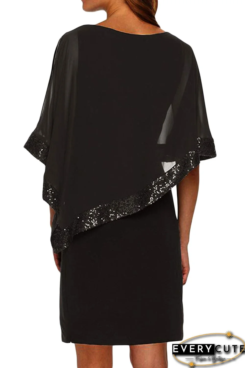 Black Sequined Poncho Mini Dress