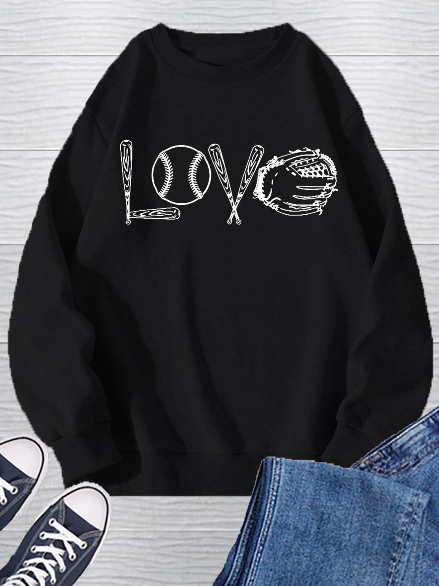 Love Baseball Print Long Sleeve Pullover