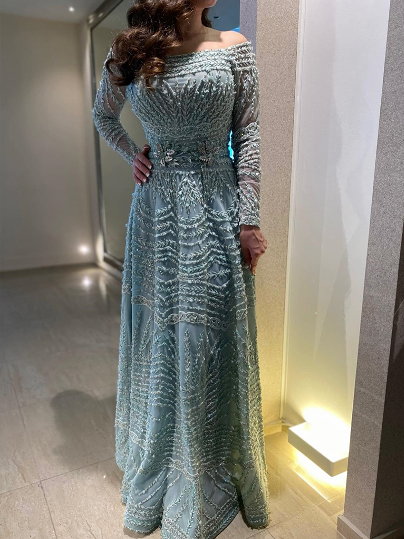 Elegant Rhinestone Bateau Neck Maxi Dress | Oxredo Shop Ramadan Sale