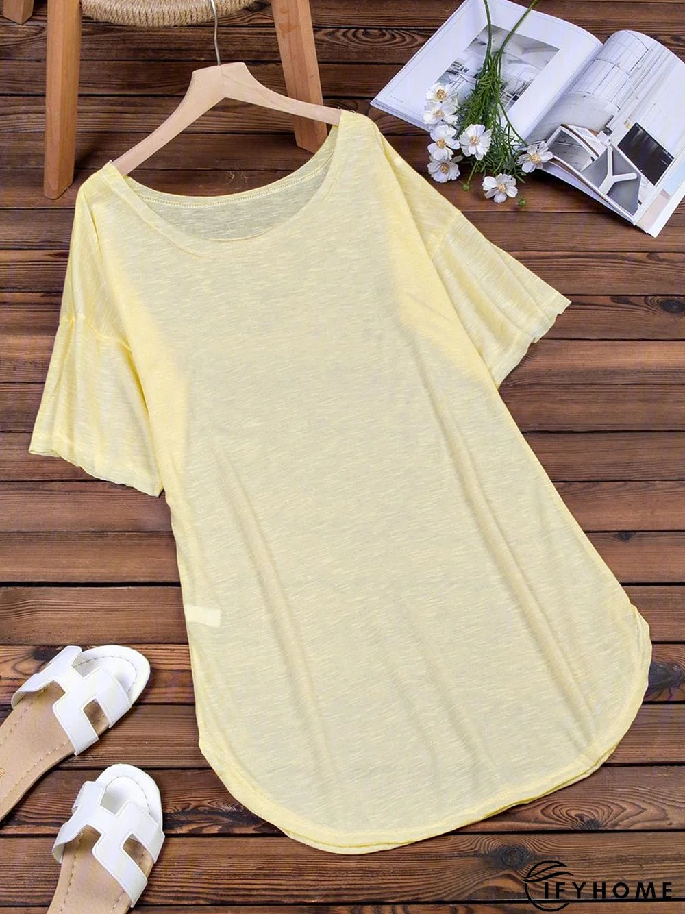 Solid Short Sleeve Dress | IFYHOME