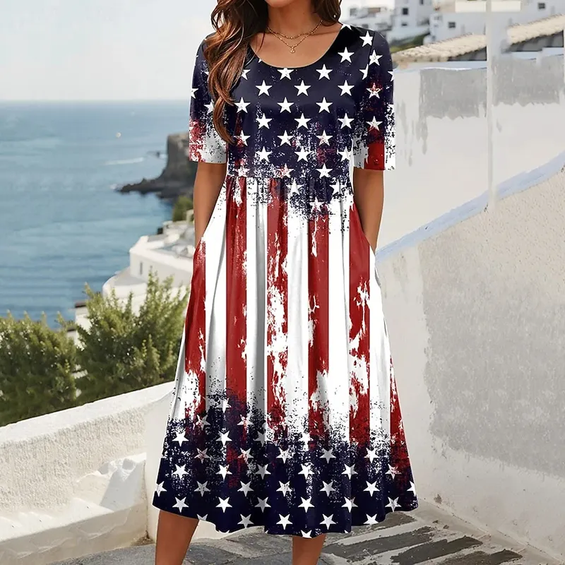  Women's Independence Day Print Casual Dress Westsshops