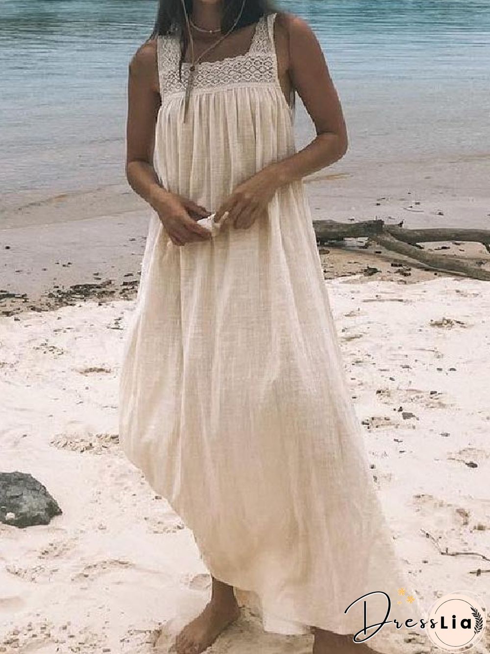 Ladies Summer Solid Color Linen Dress