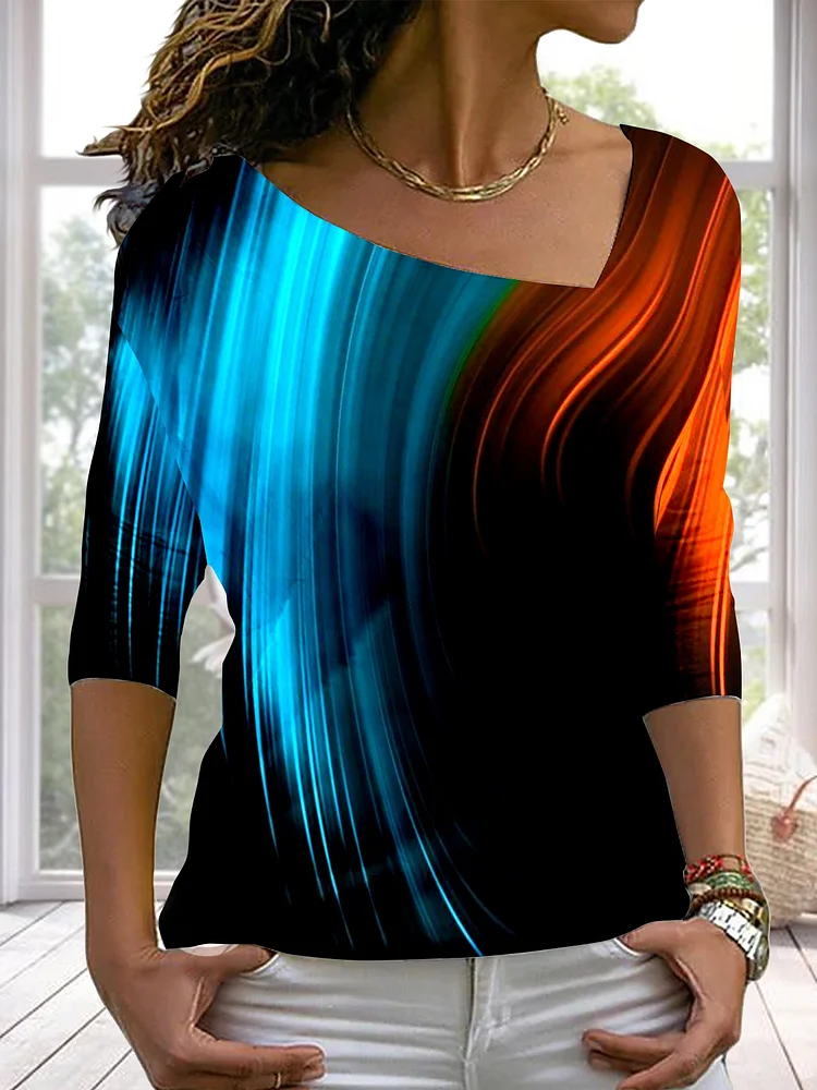 Women Casual Ombre Autumn Daily Jersey Pullover Long Sleeve Regular T-Line Tops