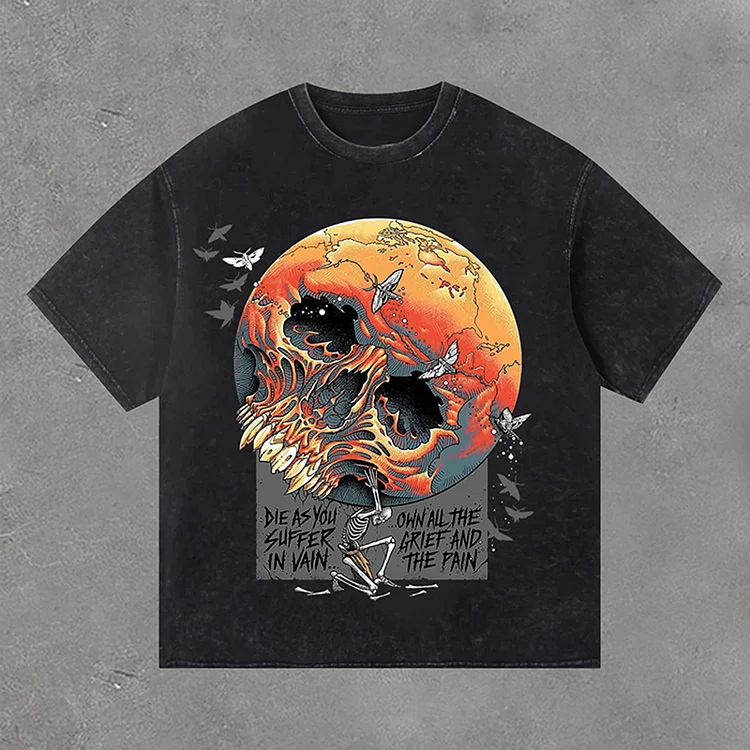 Casual Metallica Atlas, Rise! Luke Preece Print Acid Washed T-Shirt