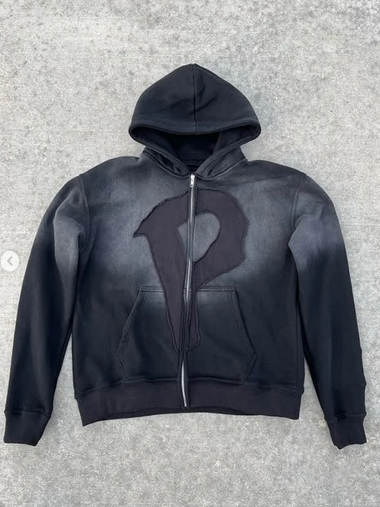 Wash And Make Old Big Letter Cotton Hooded Sweatshirt