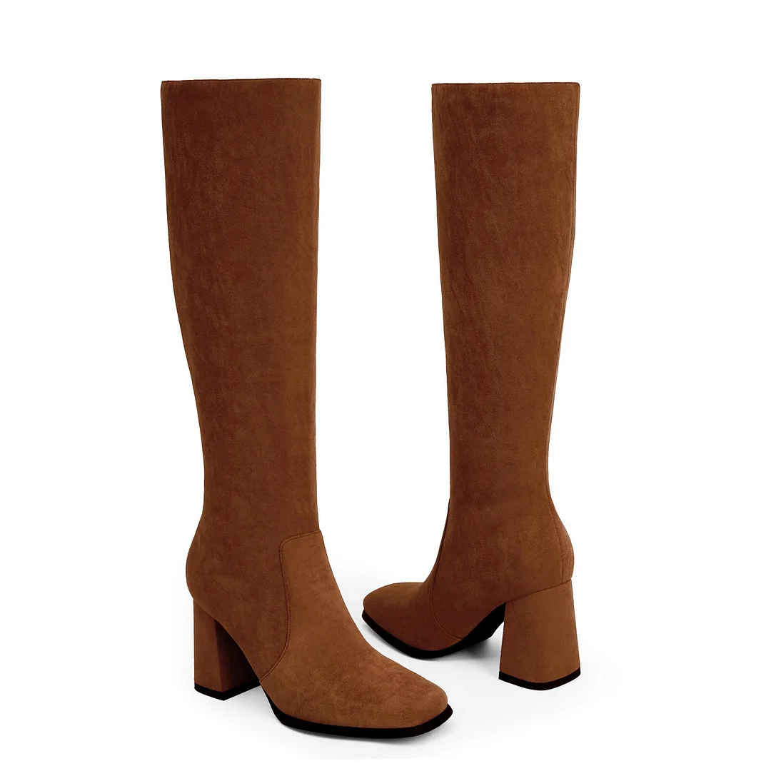 70mm Women's Knee Boots Block Chunky Heels Zipper Fashion Sexy Daily Matte Boot-MERUMOTE