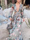 Irregular Clipping Empire Long Sleeves Maxi Dress